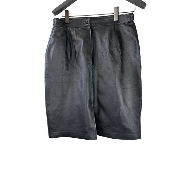Saguaro Genuine Soft Leather Double Slit Buckle Skirt Black Women's Size 14 - Picture 12 of 16
